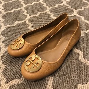 Tory Burch Camel/Gold Leather Flats