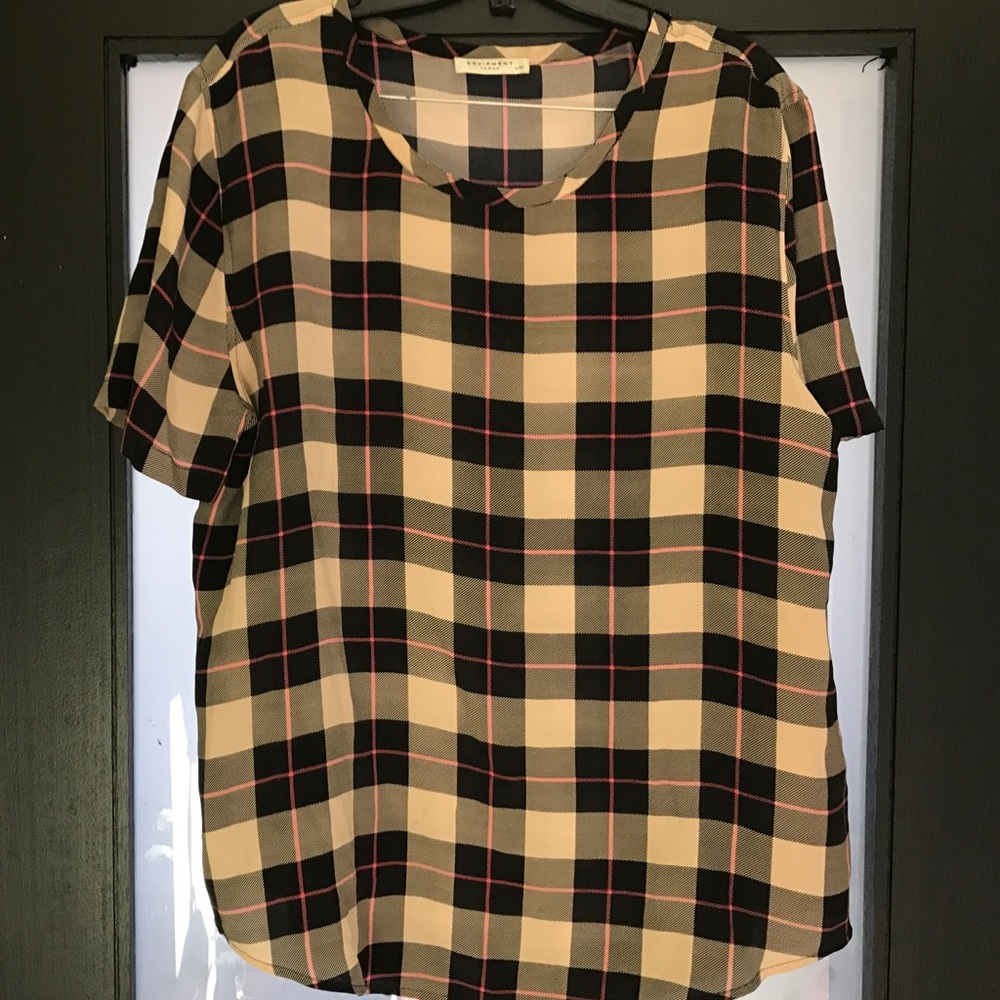 Equipment plaid silk blouse