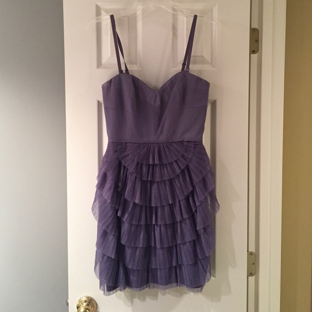 Purple, strapless BCBG dress