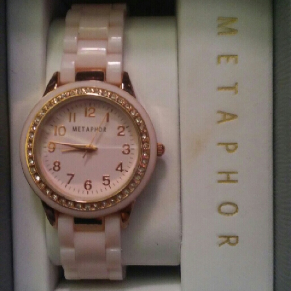 Pink metaphor watch with diamonds