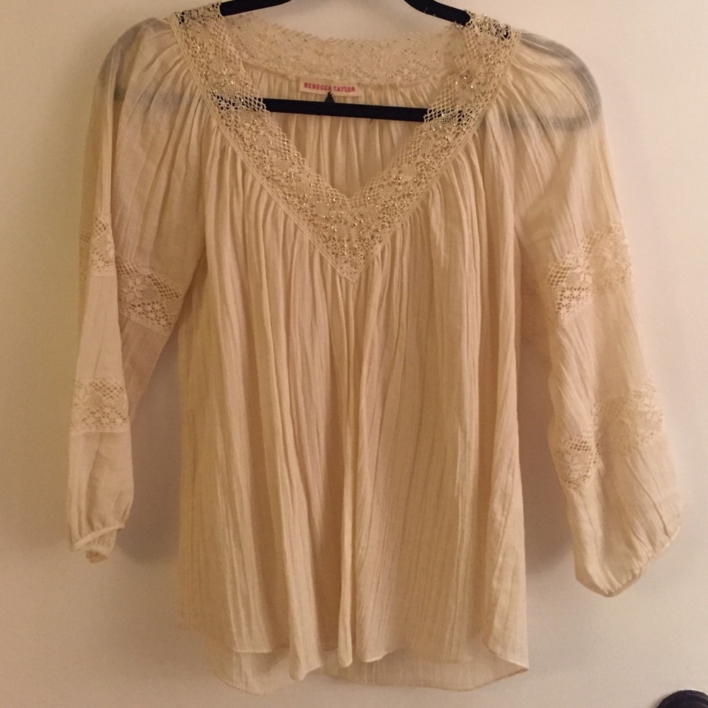 Rebecca Taylor Cream Crochet + Sequin Tunic 2