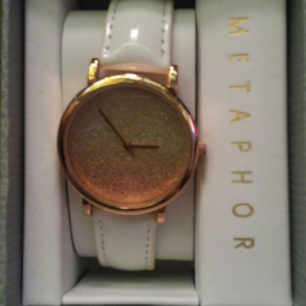 Metaphor white & gold glitter watch