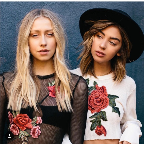 LF Tops - LF cream crop floral Embroidered Thermal top