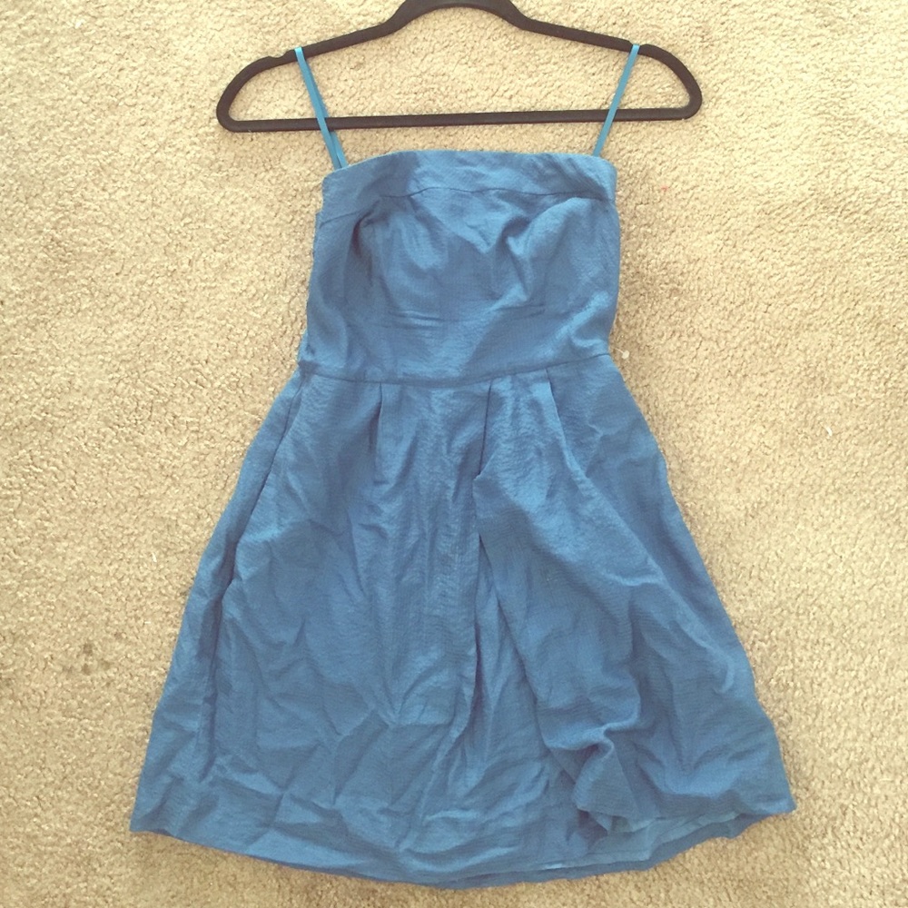 Blue silk strapless J Crew dress