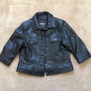 3/4 Sleeve Leather Jacket- Black