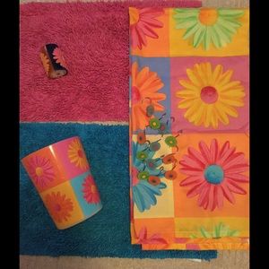 Shower Curtain,rugs, can, toothbrush holder, hooks