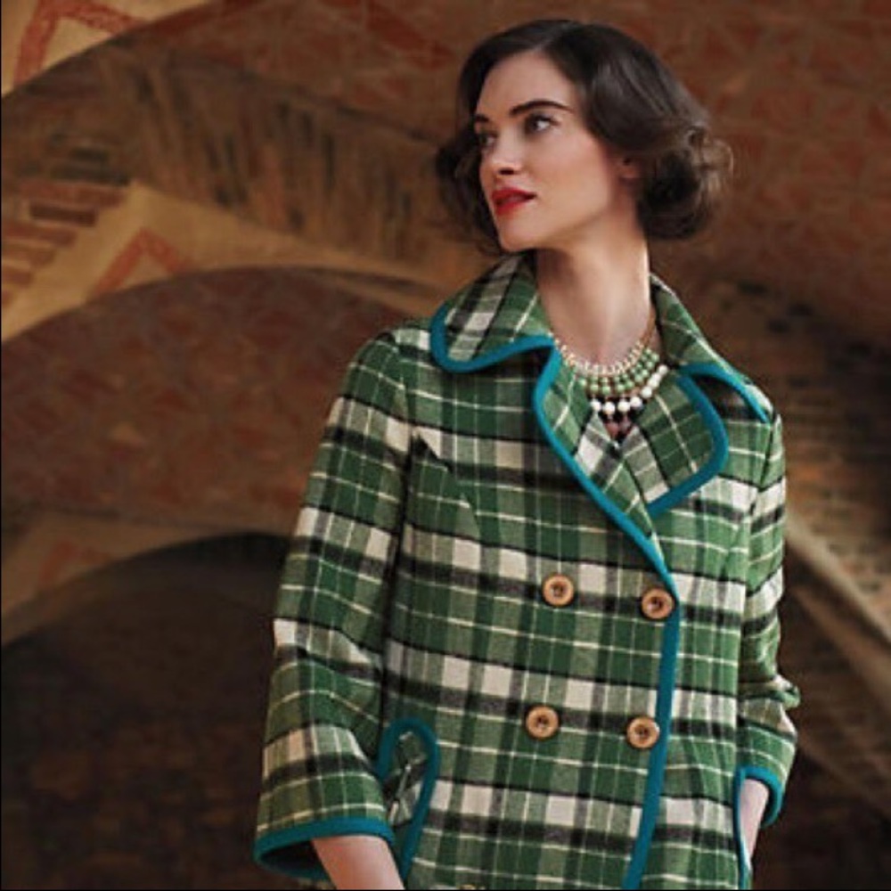 Like-New Anthro Piped Plaid Wool Coat by Tabitha
