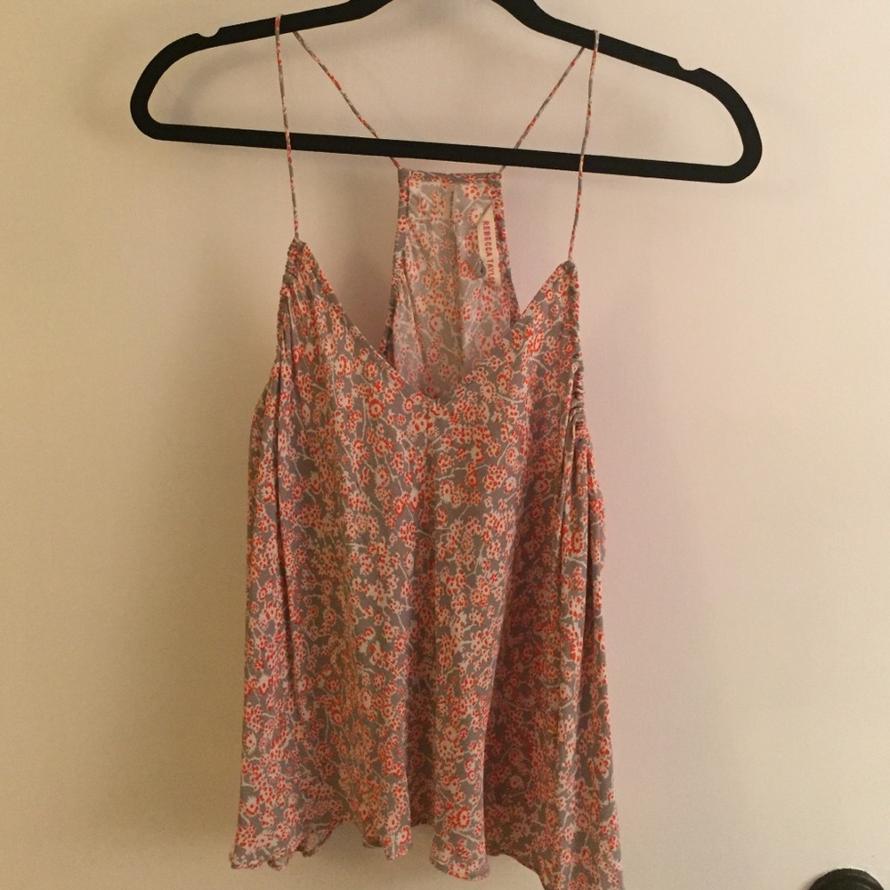 Rebecca Taylor Coral/Gray/White Floral Tank Top 4