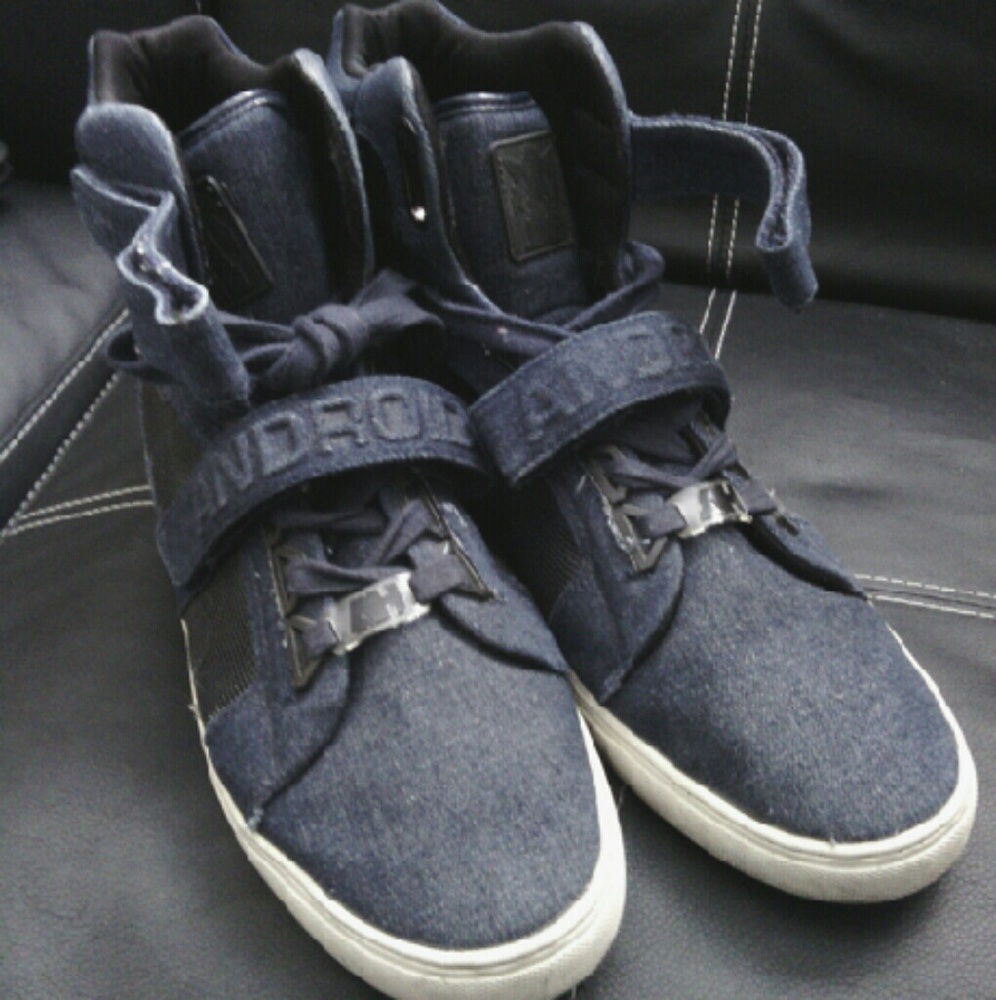 Navy Blue denim Android homme high top sneakers