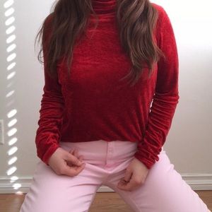 vintage Red Velvet Turtleneck