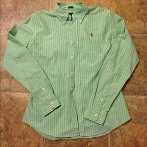 Green striped button up Ralph Lauren Polo shirt