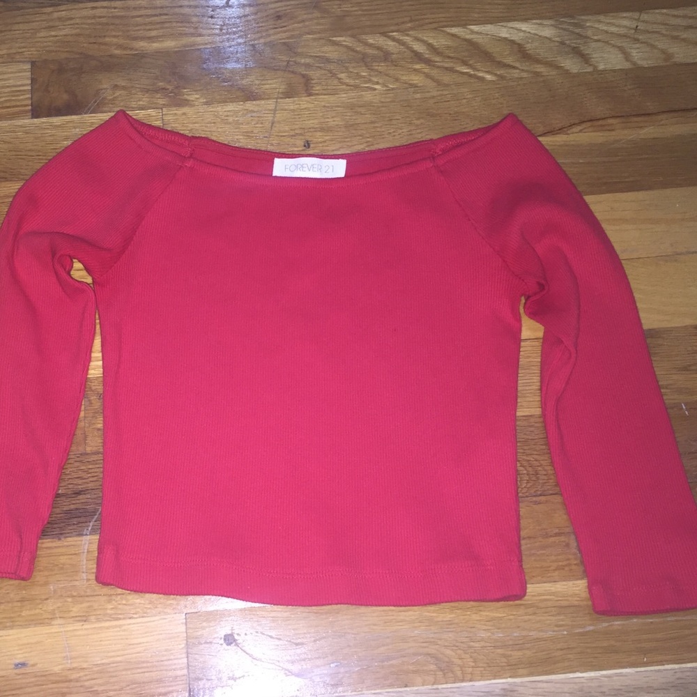 3/4 sleeve forever 21 red crop top