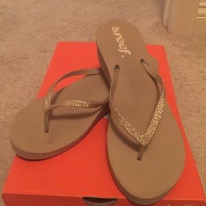 reef gold glitter wedge sandals