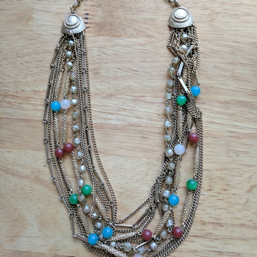 Gold and Bead Multi-strand Statement Necklace