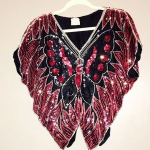 Vintage beaded and sequin butterfly shirt