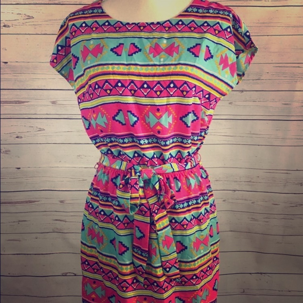 All for color Aztec multi colored funky fun dress