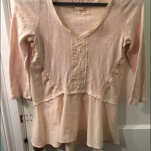 Blush pink Meadow Rue blouse with ruffled hem