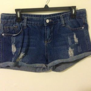 Distressed denim short shorts