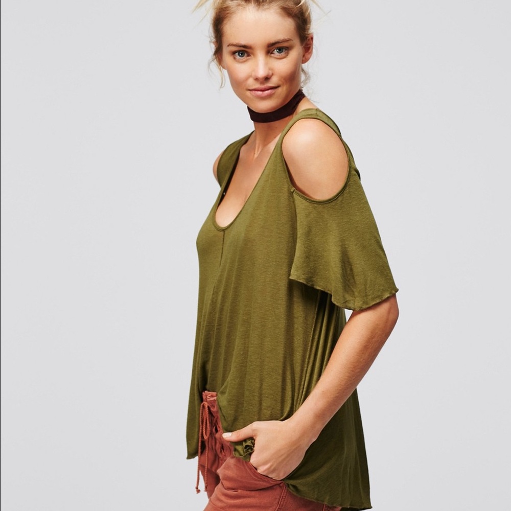 olive cold shoulder free people top
