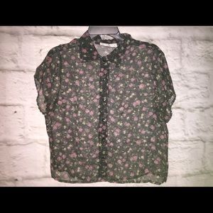 Sheer Collard Floral Crop Top