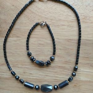 Gunmetal and Gold Necklace and Bracelet