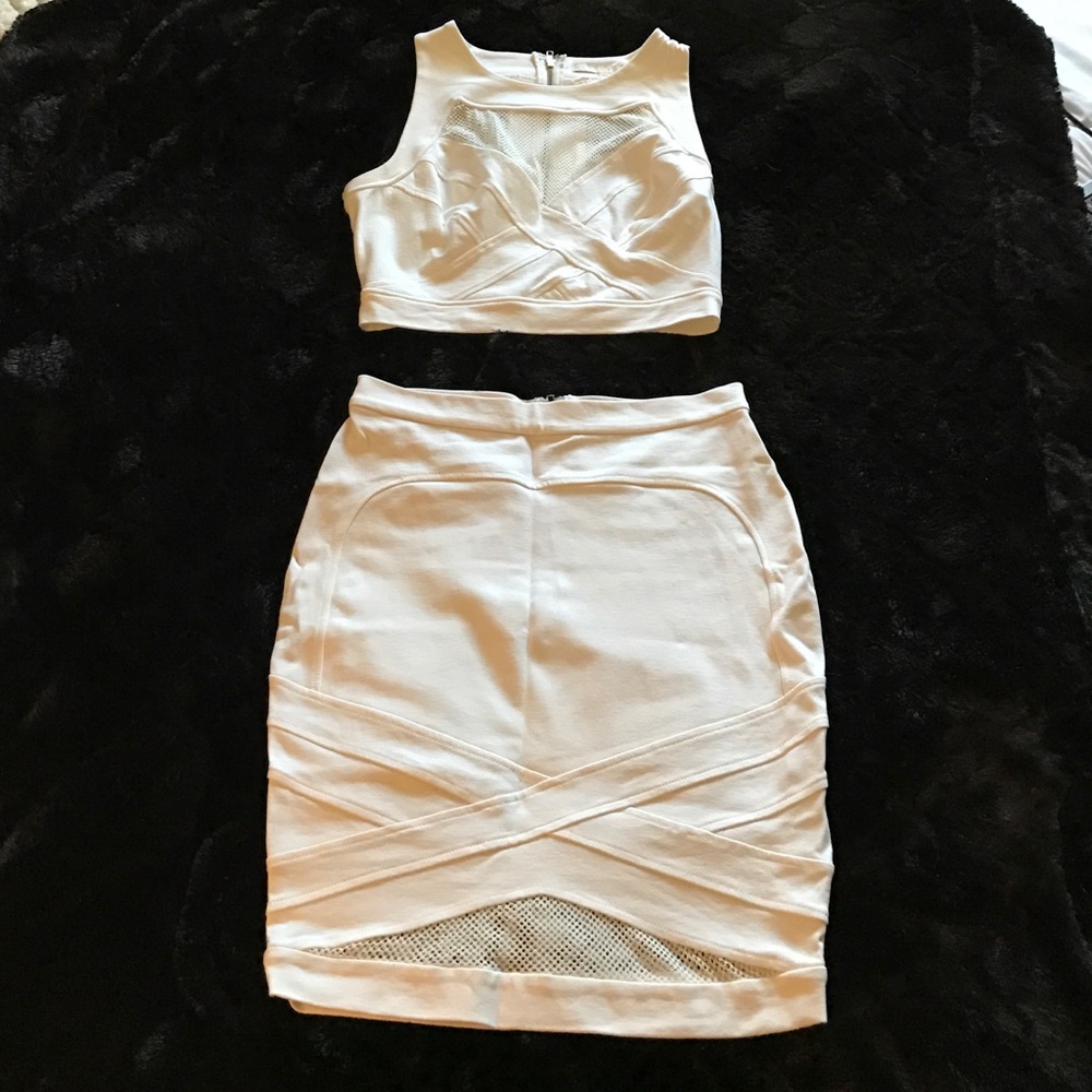 GUESS White Skirt Set with Mesh Cutouts, L