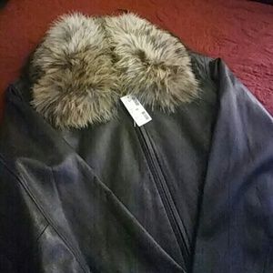 Fur trimmed leather jacket