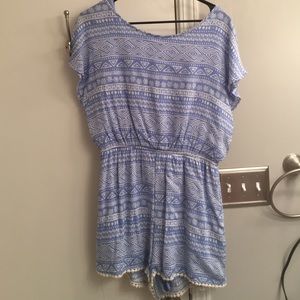 Blue and white printed romper