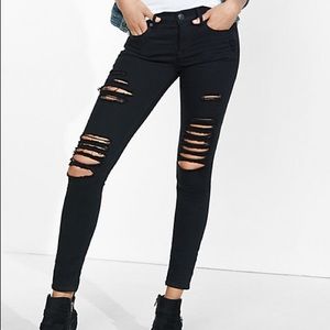 EXPRESS Distressed Black Denim Ripped Jeans