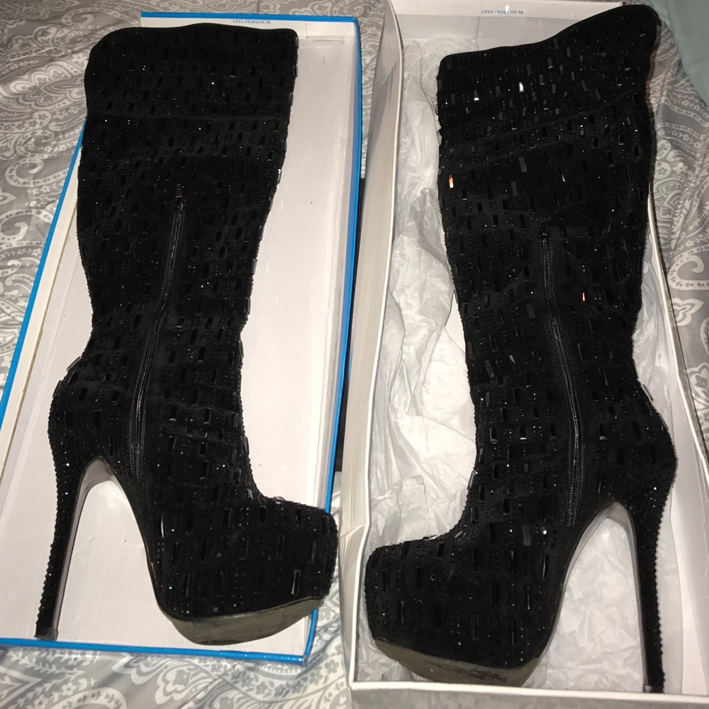 Sexy All Black Tall Heel Boots Women's 8.5