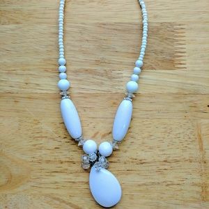 White Beaded Statement Necklace