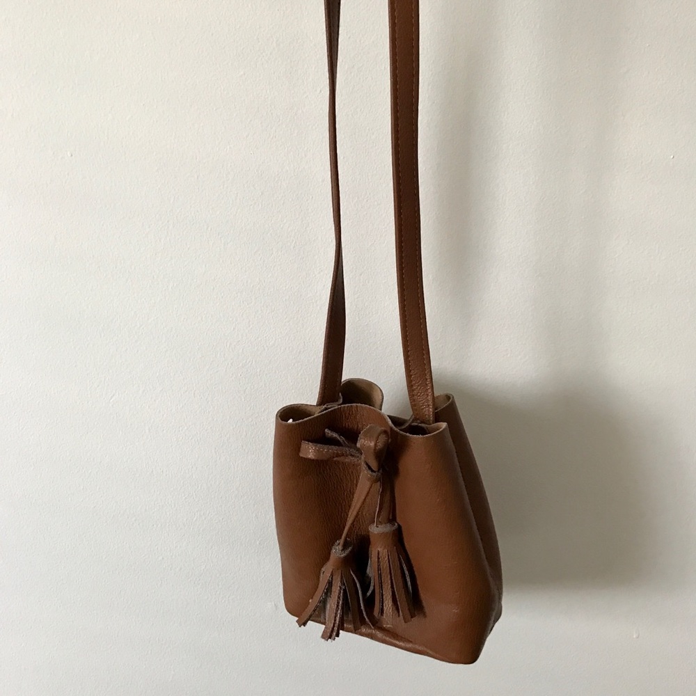 Leather mini bucket bag