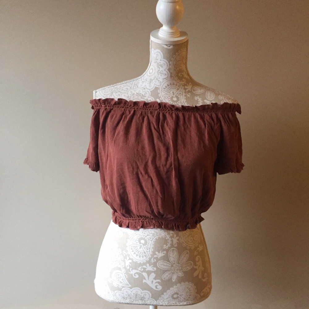 Rust off the shoulder crop top - Picture 3 of 3