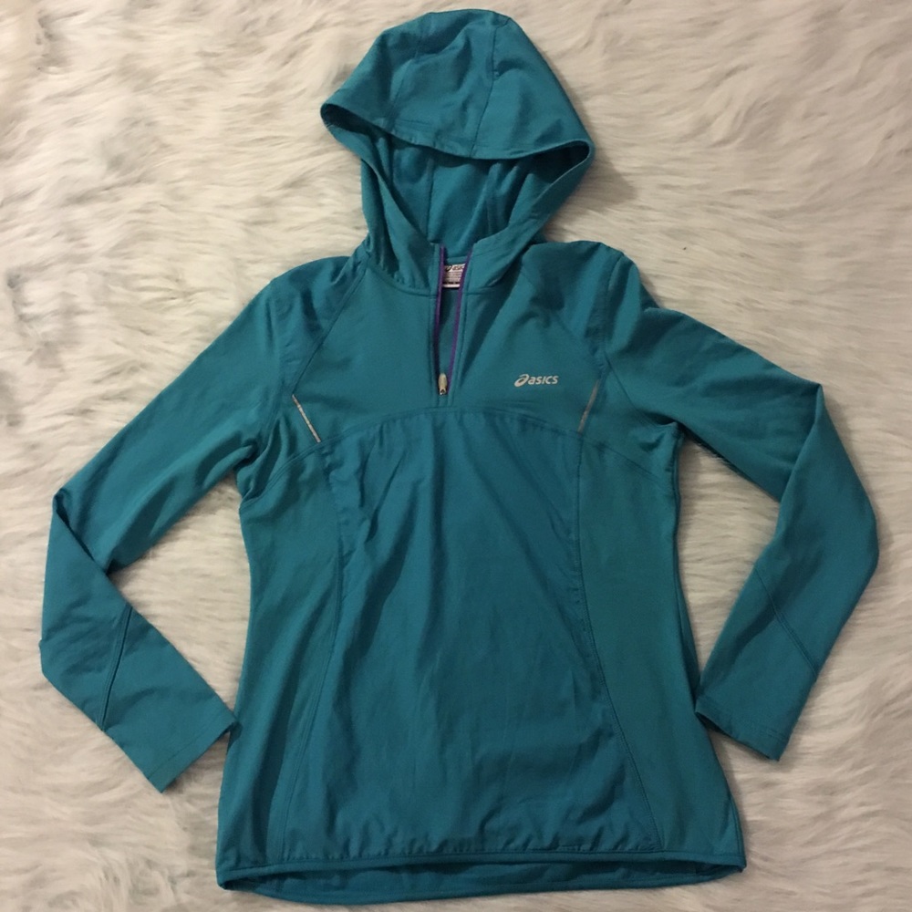 Teal Blue Womens asics half zip hoodie large NWOT