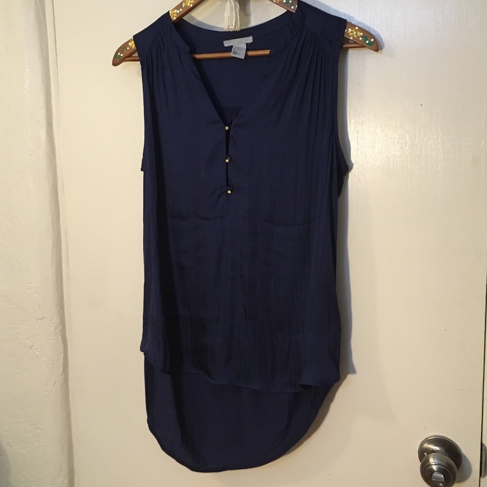 Navy high/low tank top, silky & cotton H&M size M