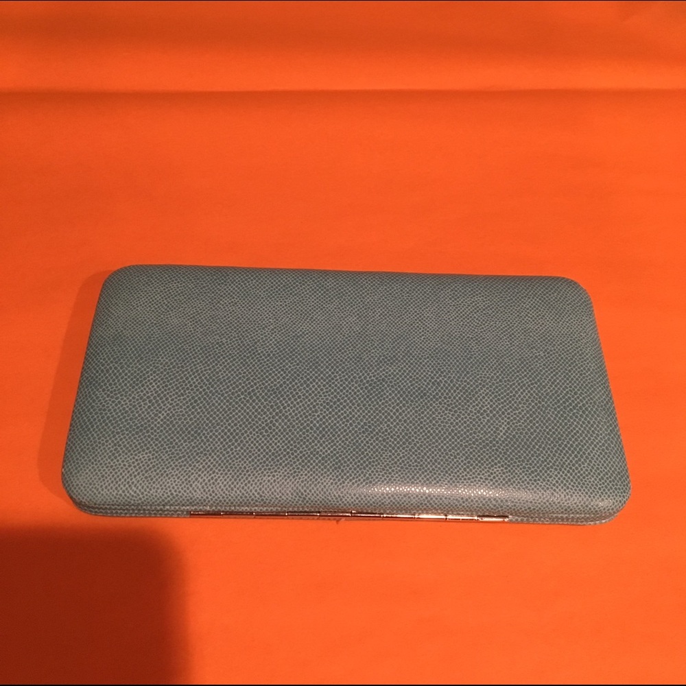 Used, wallet, fake blue leather.
