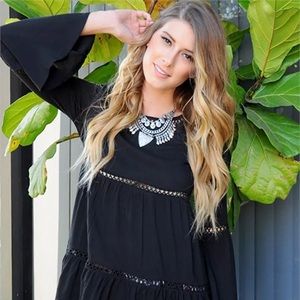 Haute Society Black Flowy Bell Sleeve Top