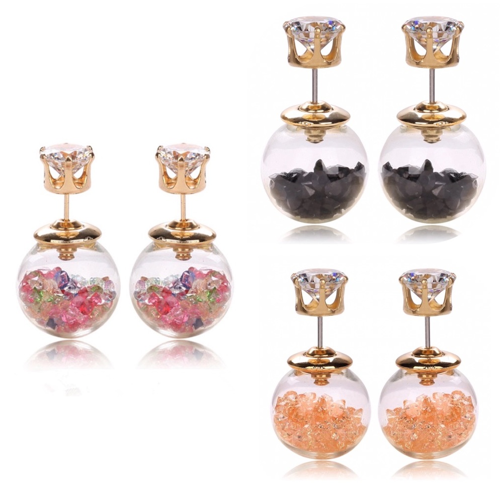 Various Colors Crystal Ball Double Stud Earrings