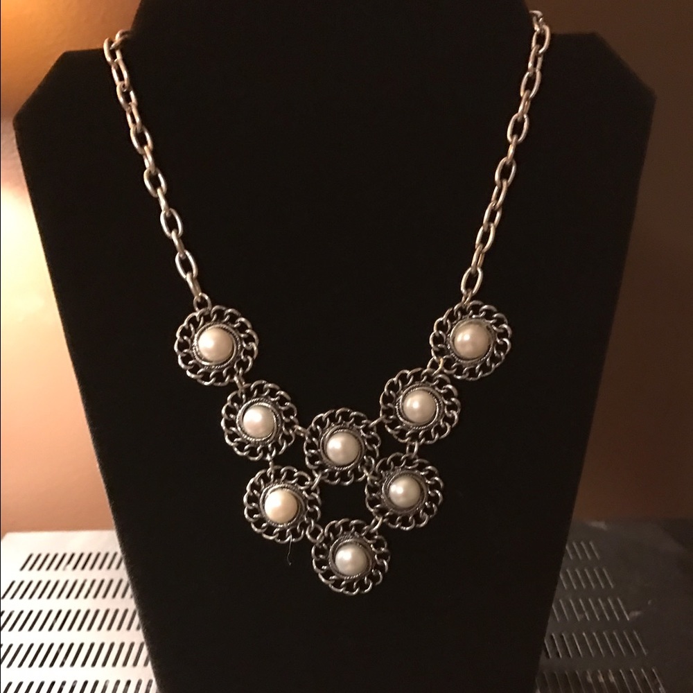 White stone and silver necklace