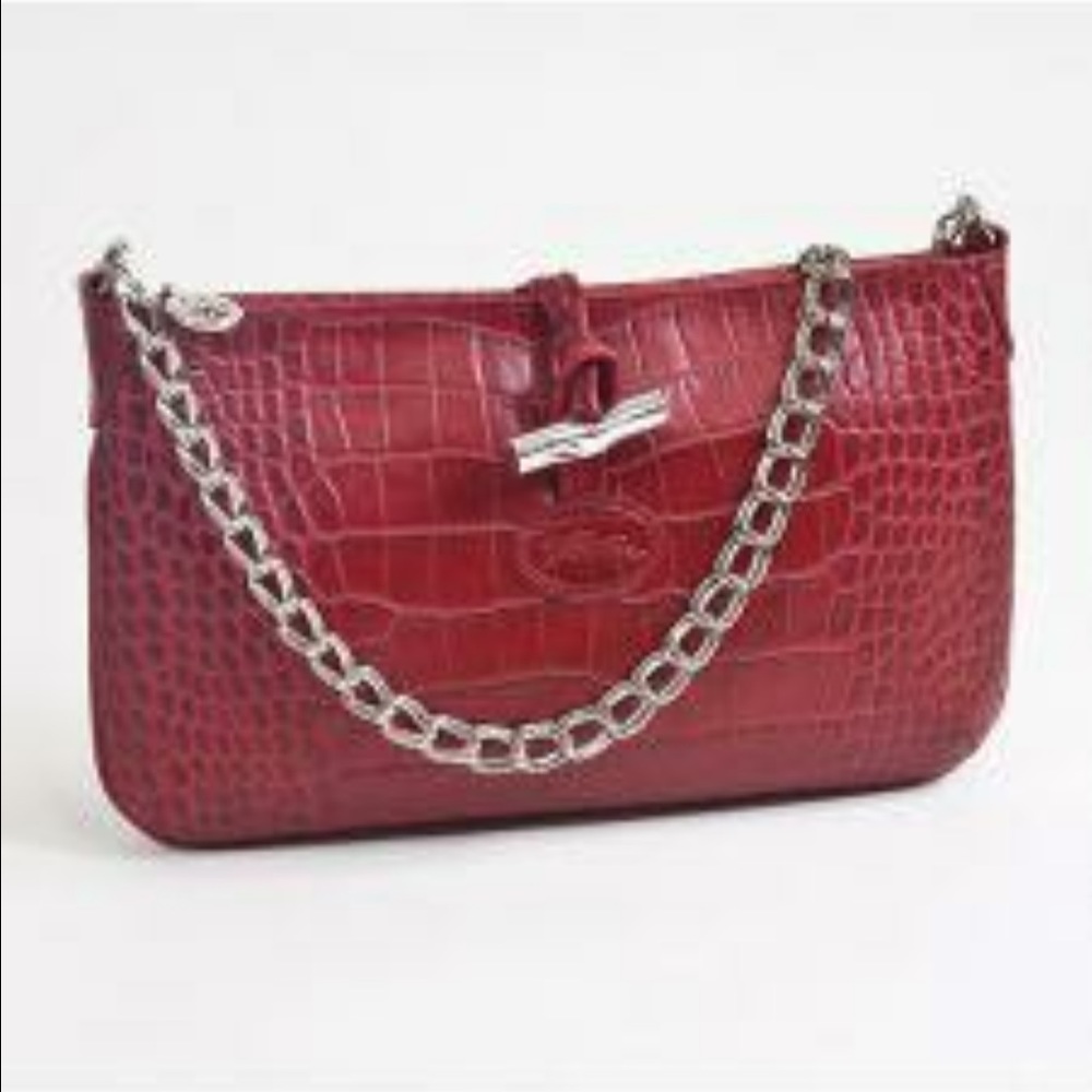 Longchamp Croco embossed Roseau Mini Shoulder Bag