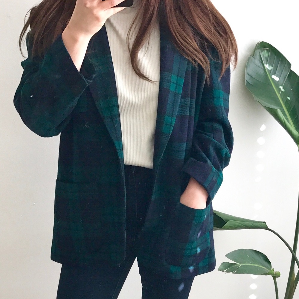 vintage deep green plaid blazer