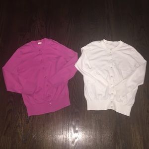 Two J crew Cardigans Hot Pink and White XS