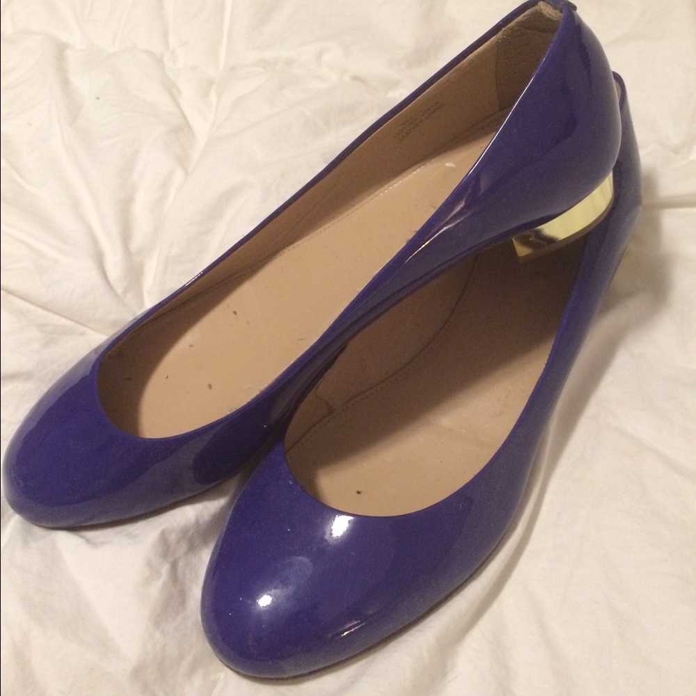 JCrew Blue Flats with Gold Heel