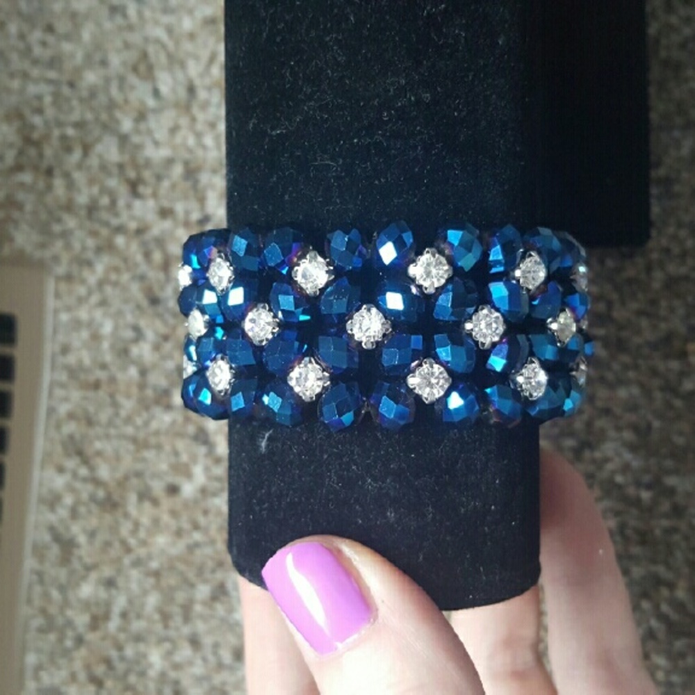Blue and silver stretch bracelet