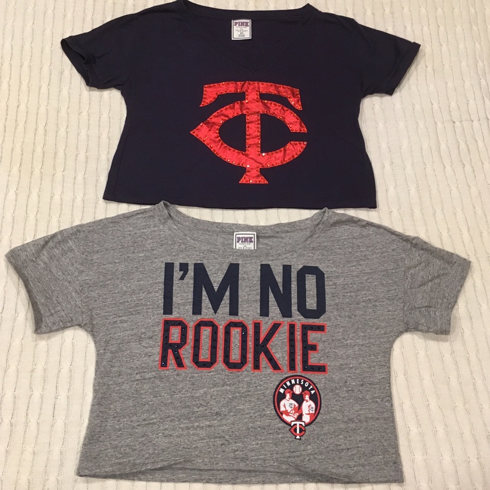 2 PINK Victoria's Secret cropped baseball t-shirts