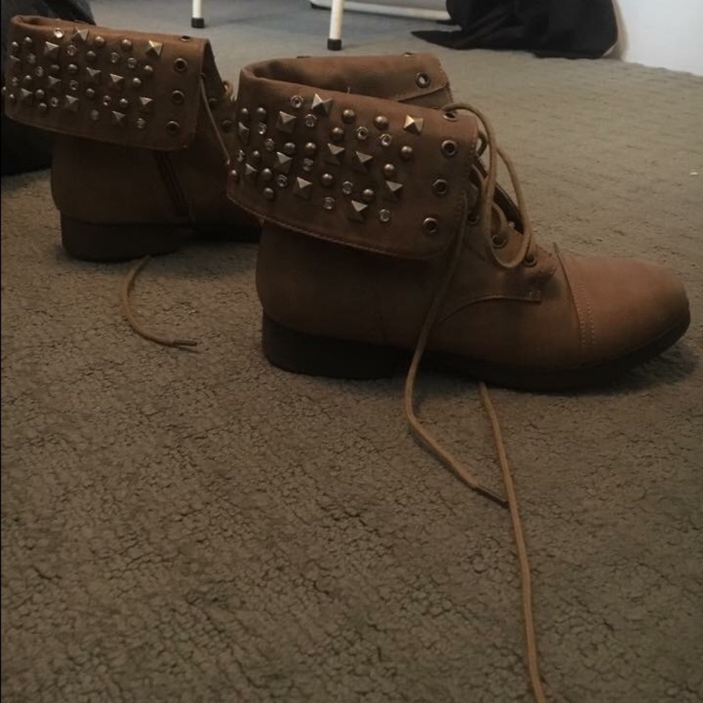 studded tan combat boots