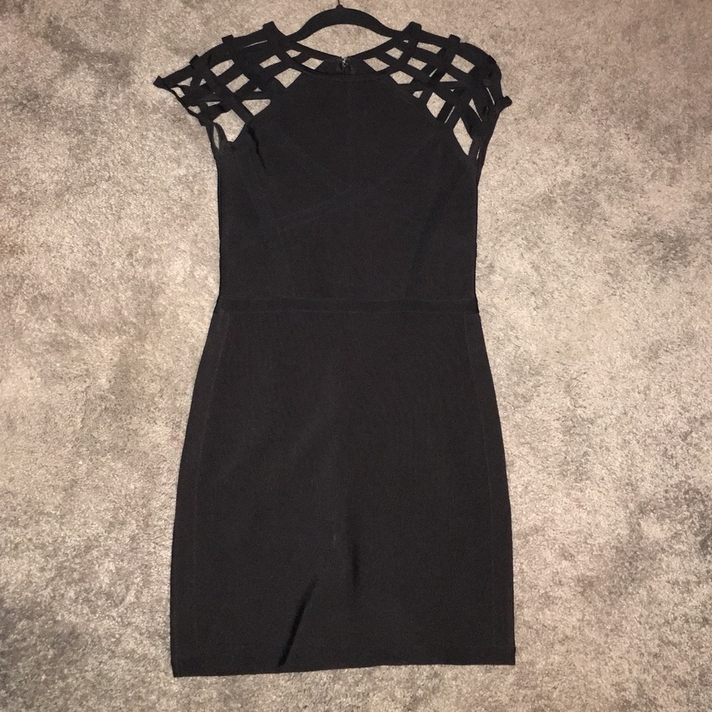 Bebe Black Caged Shoulder Bandage Dress