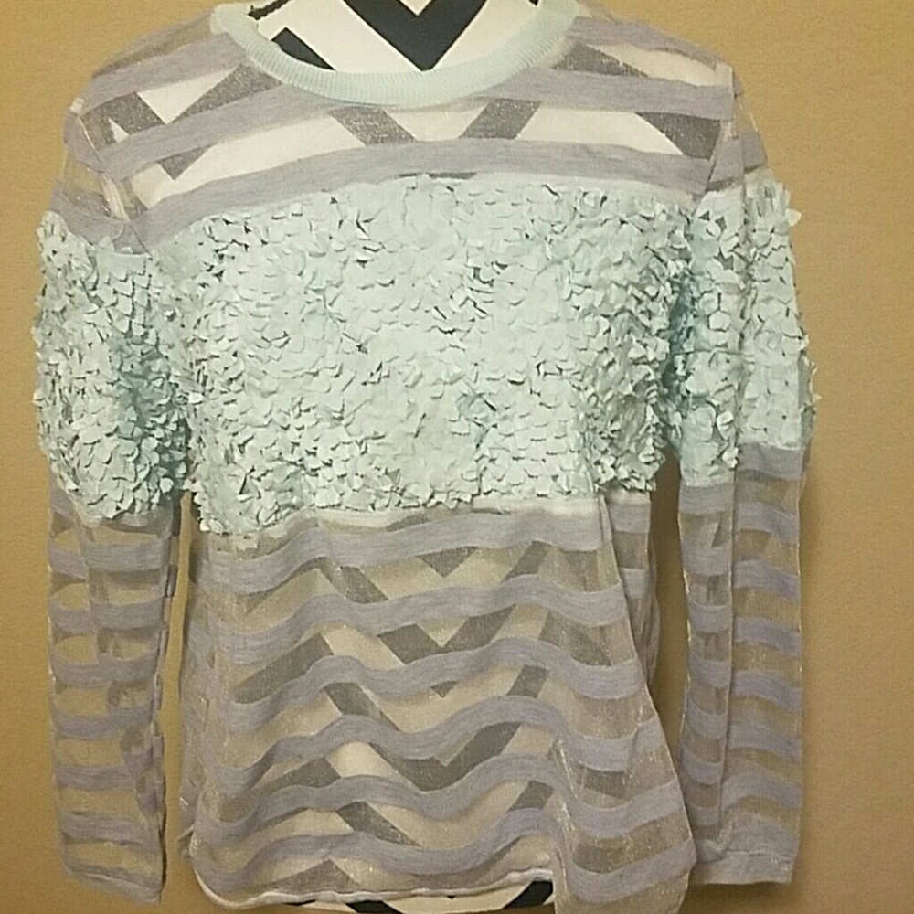 Chic Designer Mint & Silver Blouse with 2D Detail