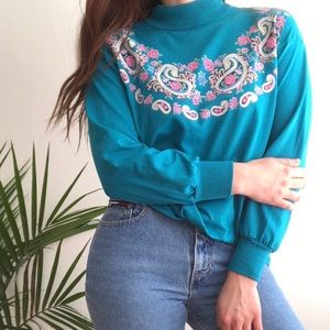 vintage Aqua Floral Long sleeve