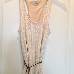 Long Cream Dress with Brown Belt